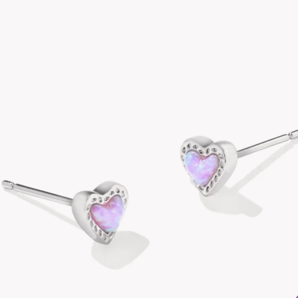 Kendra Scott Mini Ari Heart Silver Stud Earrings in Bubblegum Pink and Silver